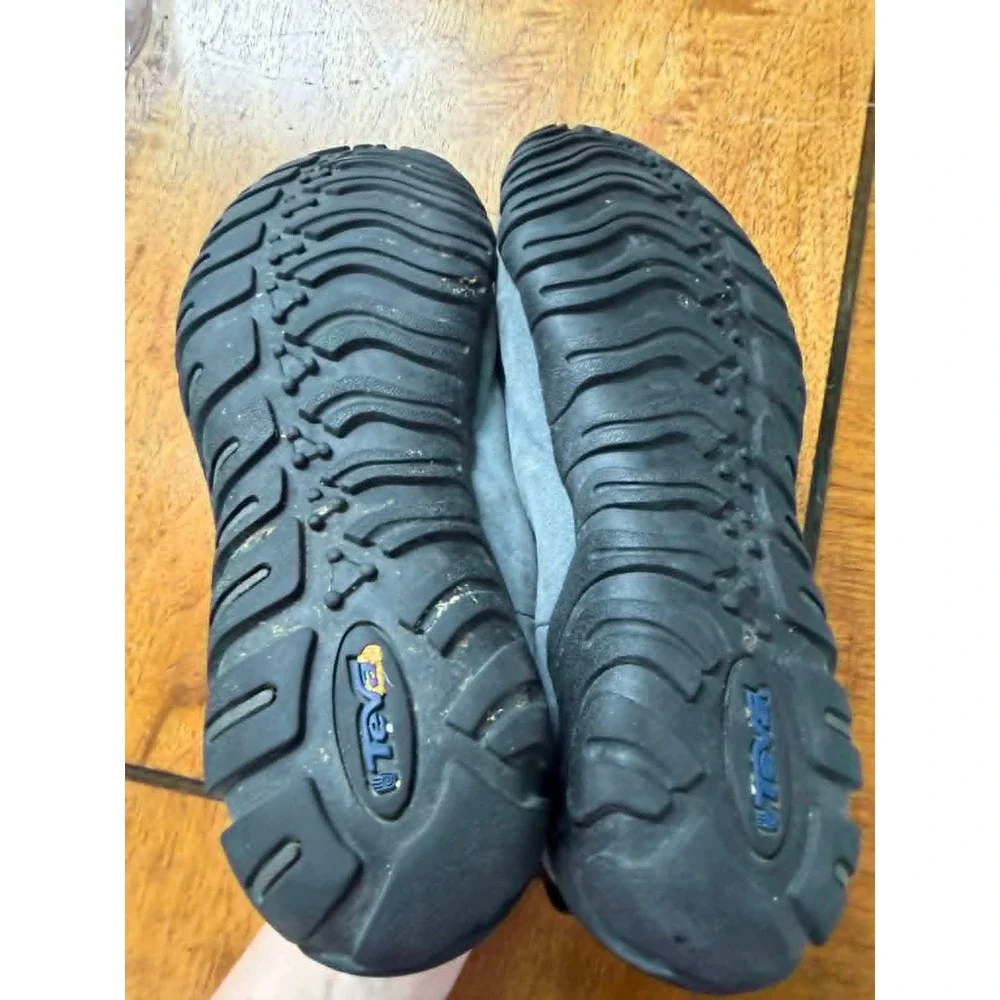 Teva Mens 8 Womens 9.5 Blue Grey Leather Slip‎ On Outdoor Loafers Hiking
